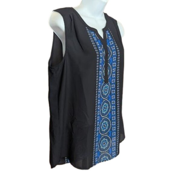 Black and Blue Sleeveless Blouse Size Medium - Picture 4 of 5